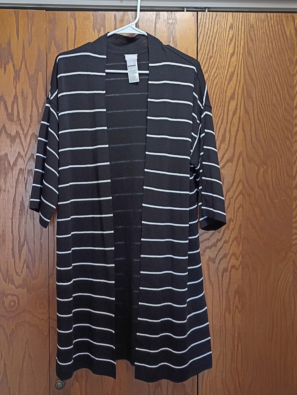 Chico's Black & White Striped Open Front Women's Cardigan